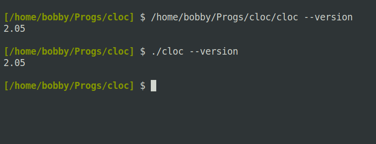 Running a linux command in the current directory using absolute and relative paths.