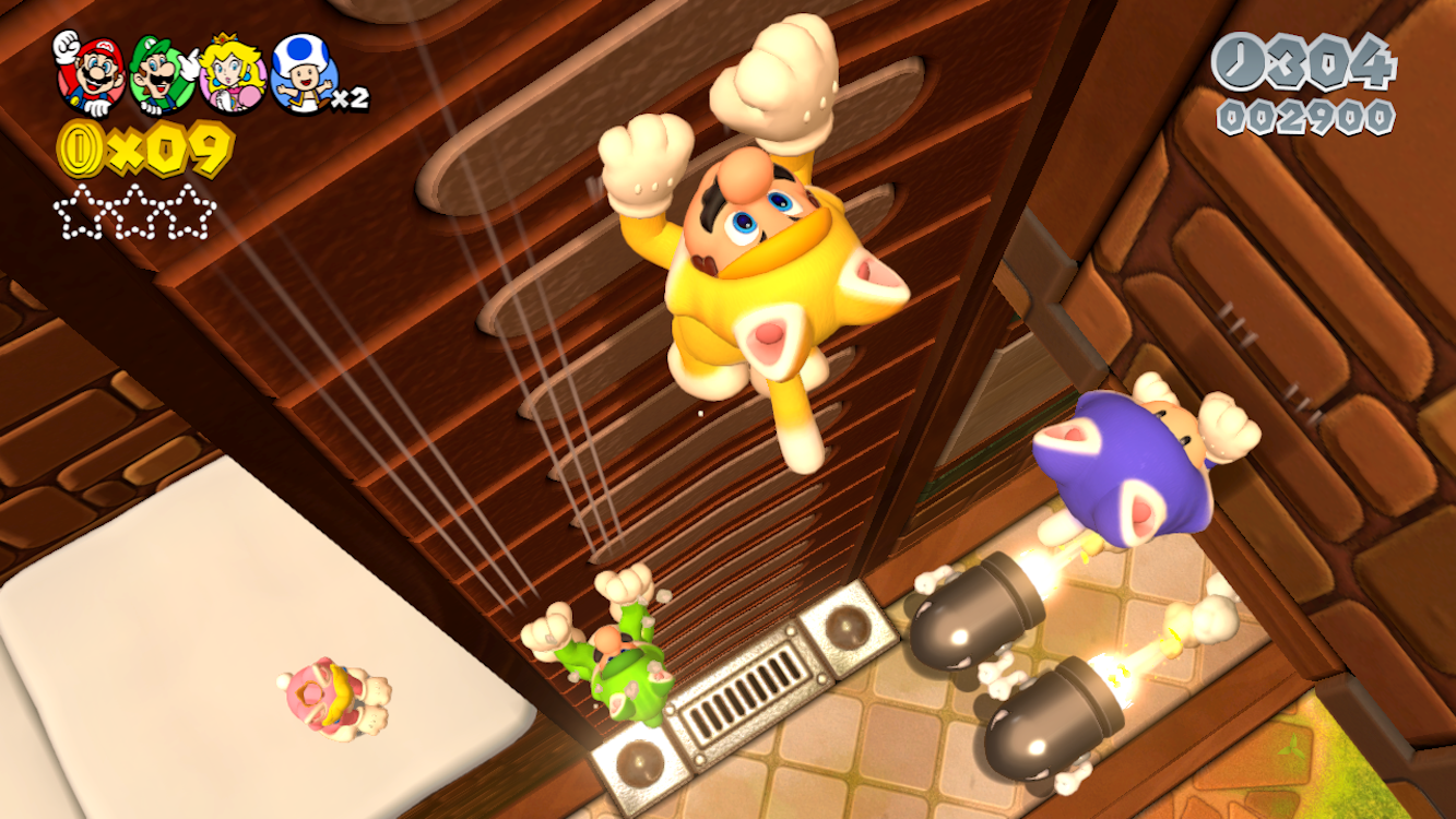 Mario in a cat suit in Super Mario 3D World on Wii U.-1