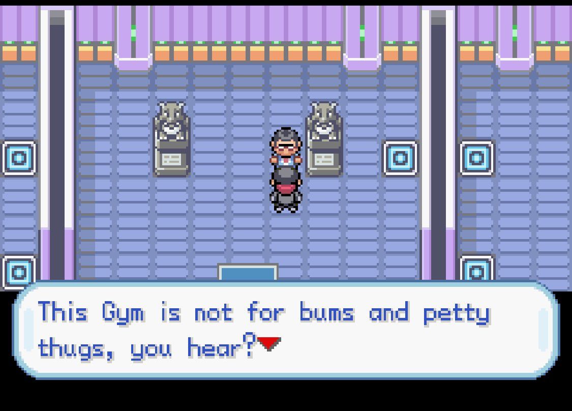 A player tries to enter a gym in Pokémon FireRed: Rocket Edition.