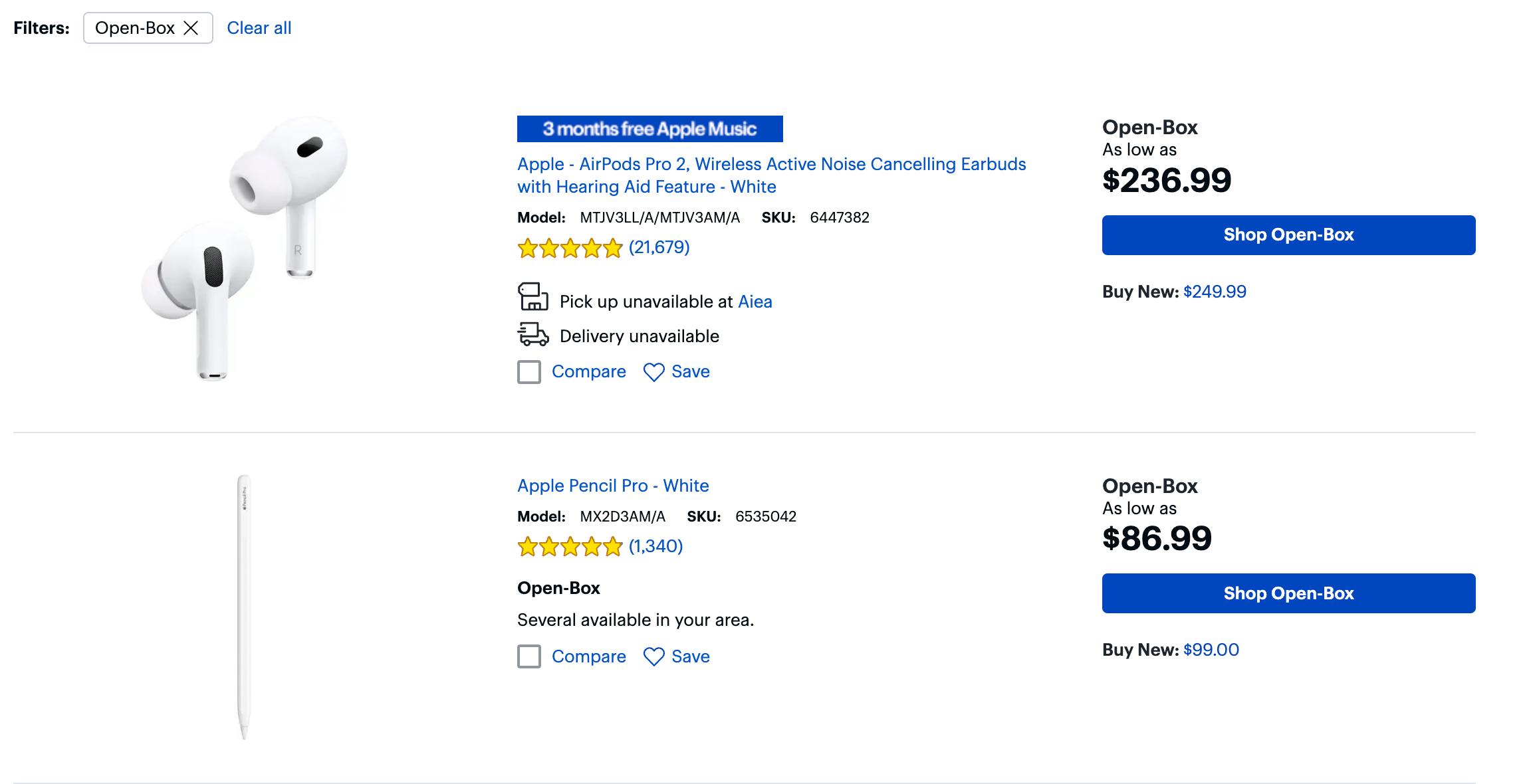 Searching for open-box deals on BestBuy.