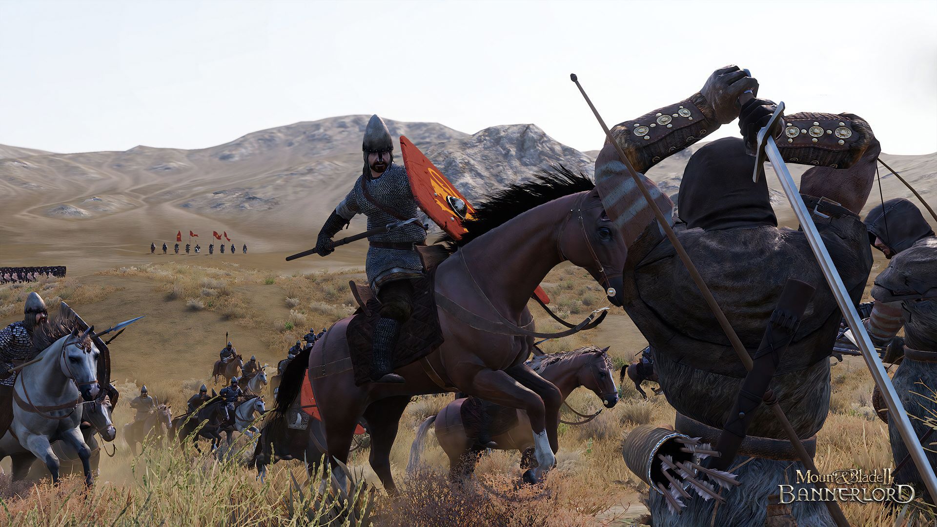 Mounted combat against infantry in Mount and Blade II: Bannerlord.