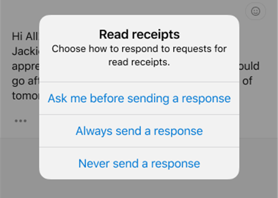 The option to choose how to respond to requests for read receipts in the Outlook mobile app.