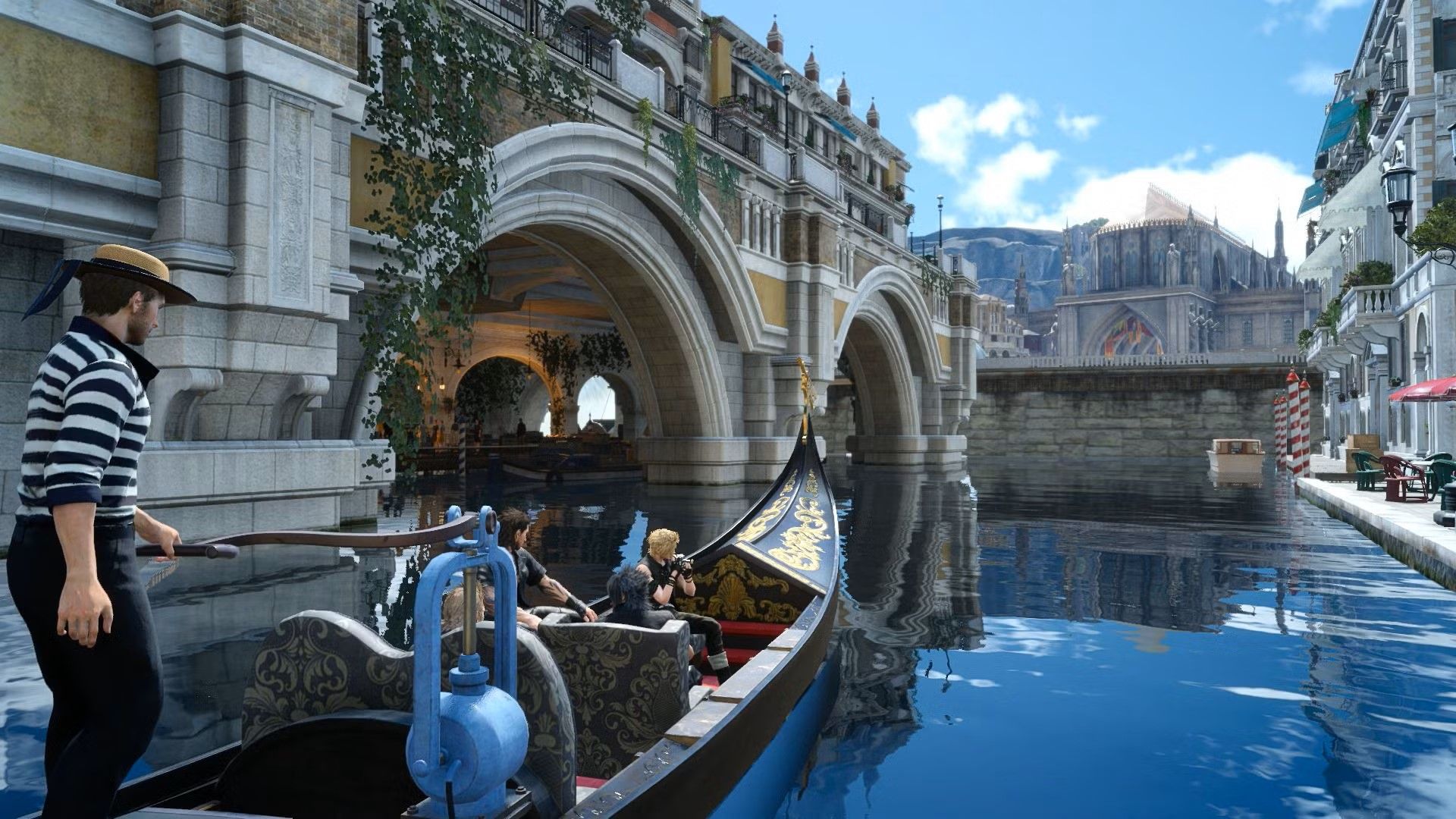 A gondola ride in the city of Altissia from Final Fantasy XV.