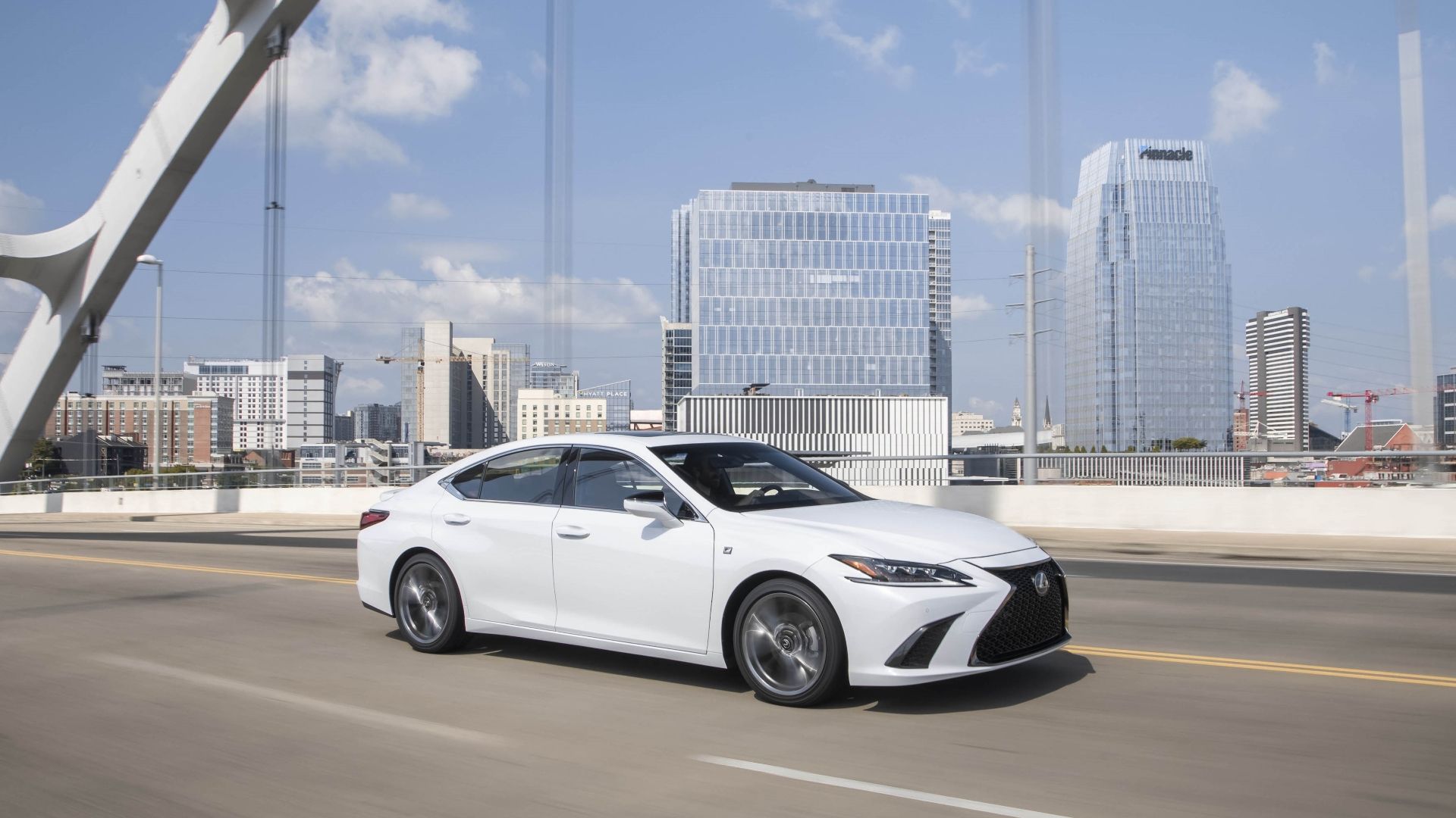 Front 3/4 action shot of a 2019 Lexus ES