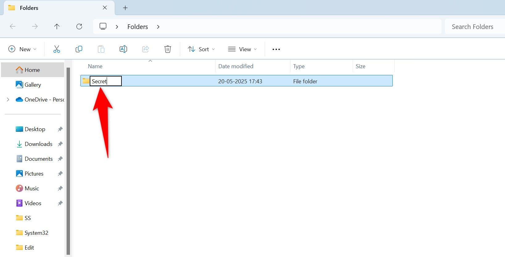 A new folder highlighted in File Explorer.