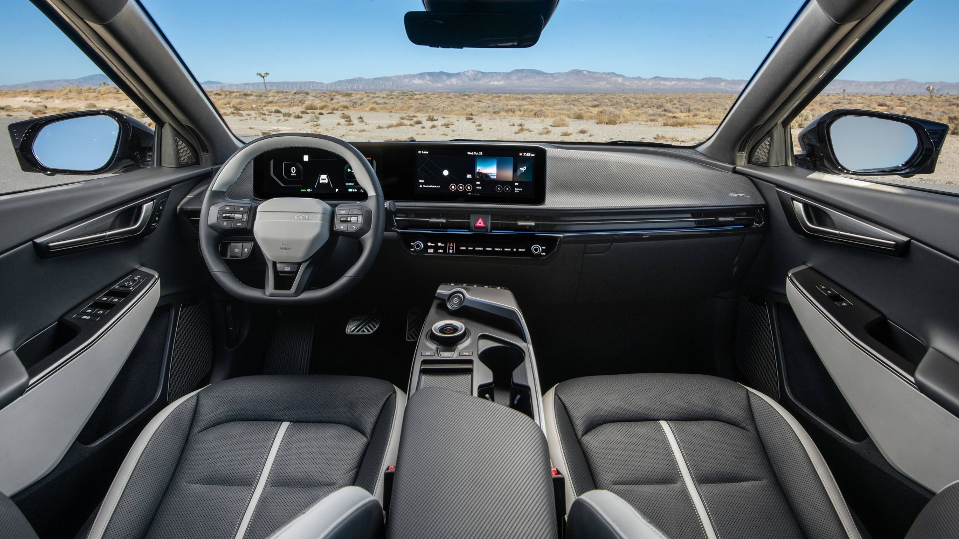 Shot of the front seats and dashboard of the 2025 Kia EV6.