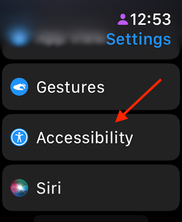 Accessibility option in Apple Watch settings.