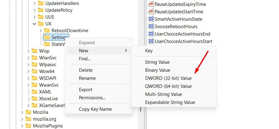 DWORD (32-bit) value option in the Context menu.