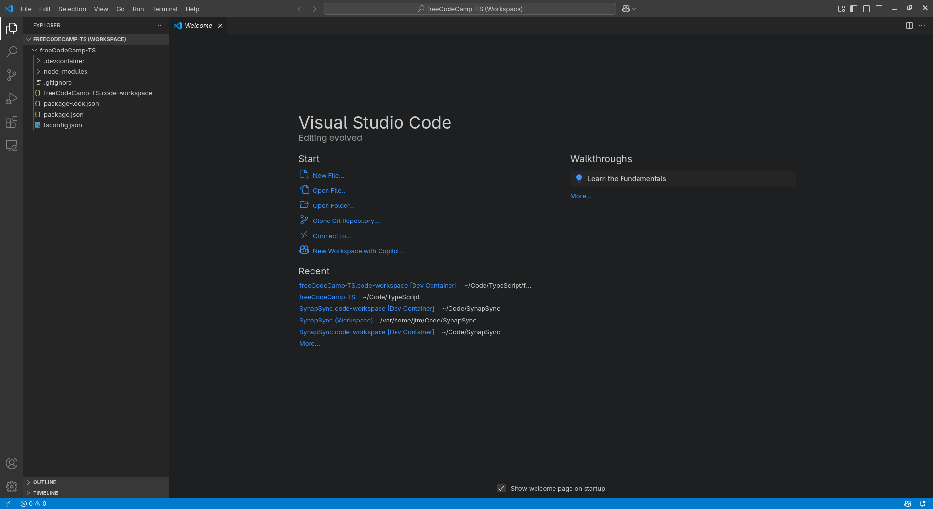 Visual Studio Code Welcome Screen