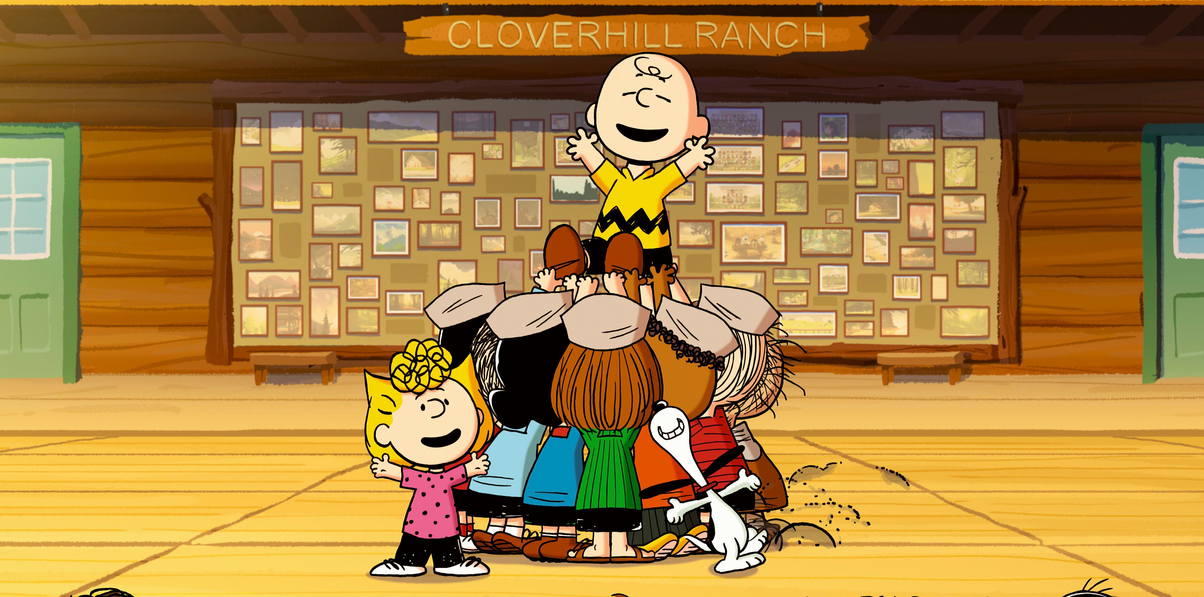 Charlie Brown, Snoopy, and the Peanuts gang at summer camp.