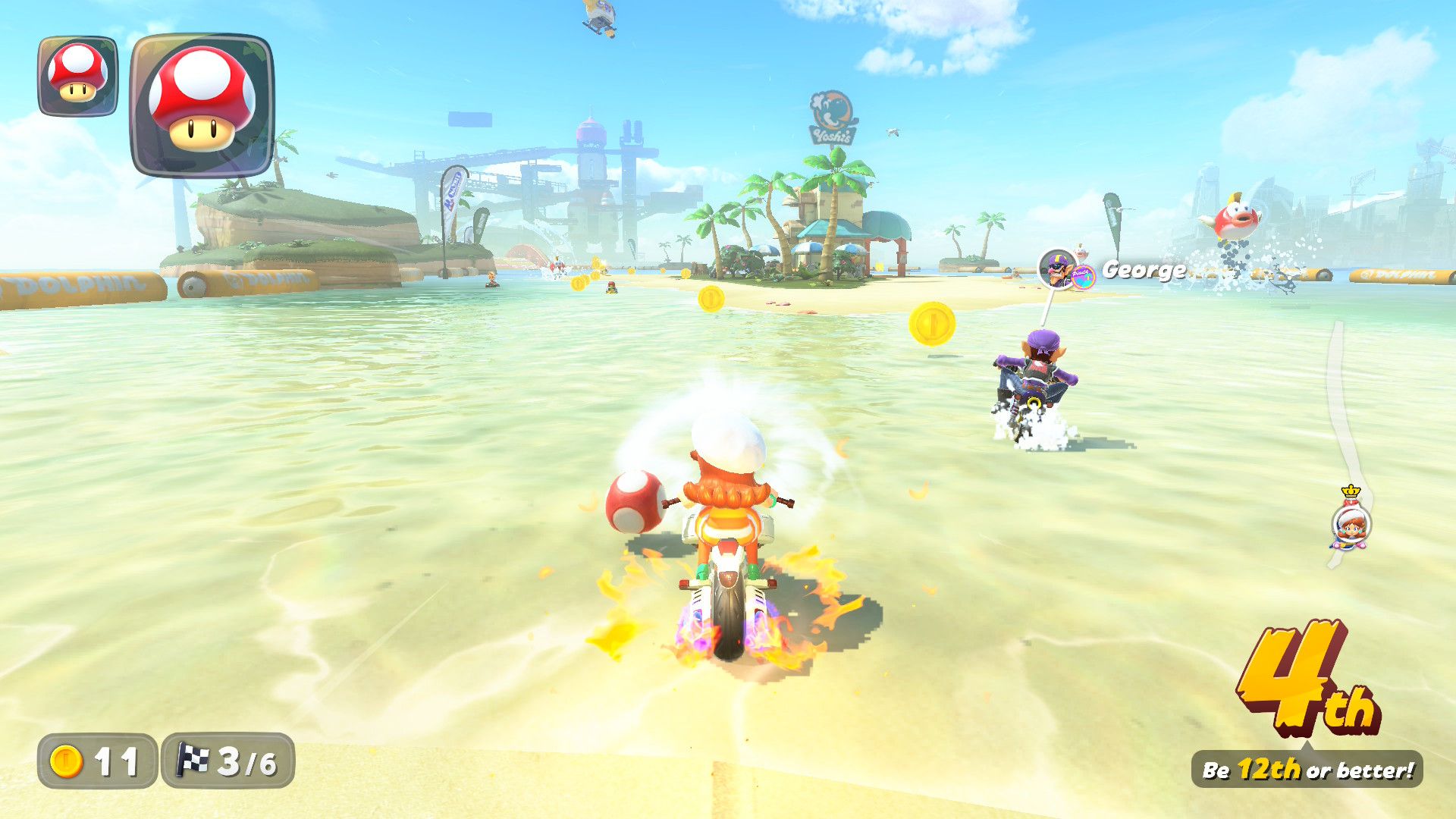 Daisy drafting in Mario Kart World.