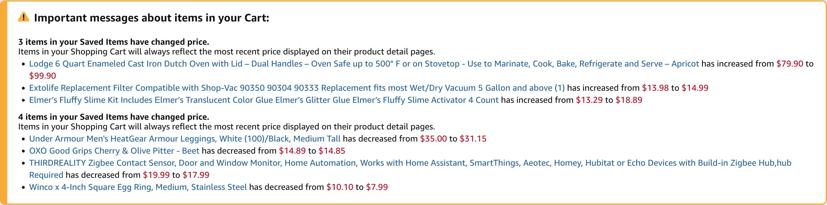 Amazon cart price history