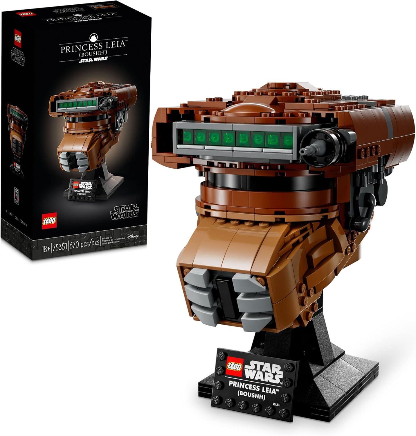 A LEGO Star Wars helmet model from the movie Return of the Jedi.