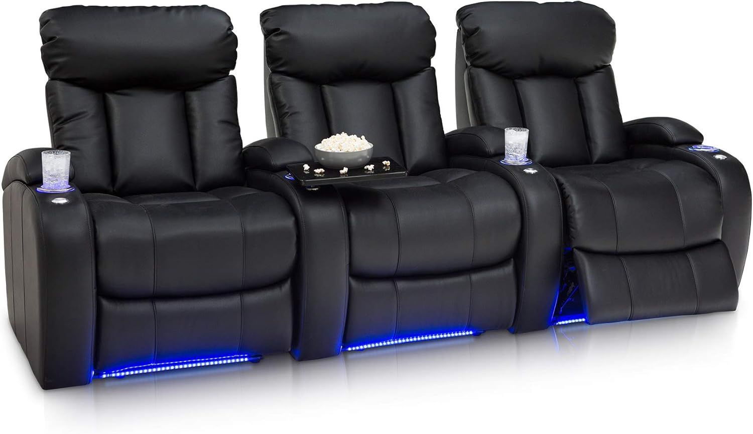 Row of 3 black Seatcraft Orleans home theater seating.