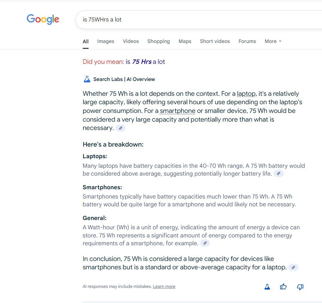 A semi-accurate response from Google's AI Overviews.