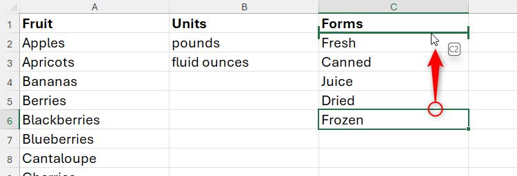 A cell inserted in another place in Excel, by clicking and sliding while maintaining Shift.