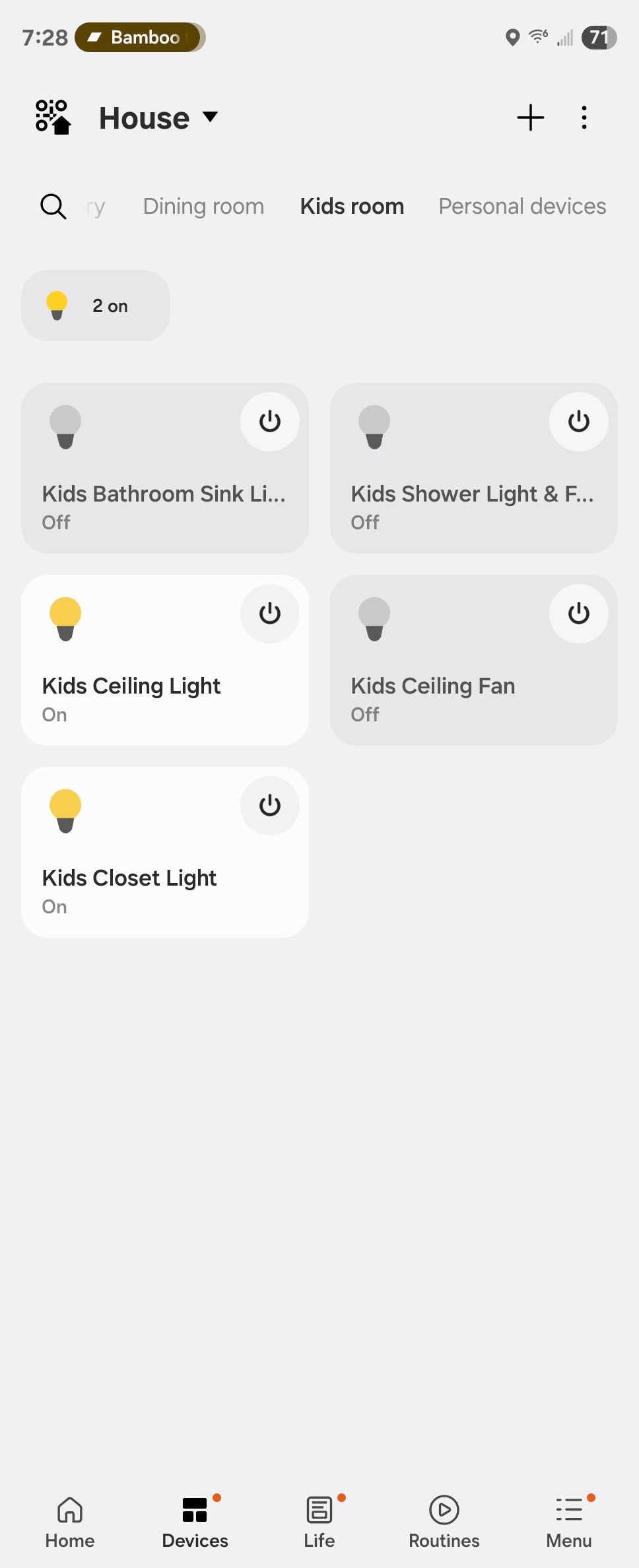 A list of smart switches in Samsung Smartathings.