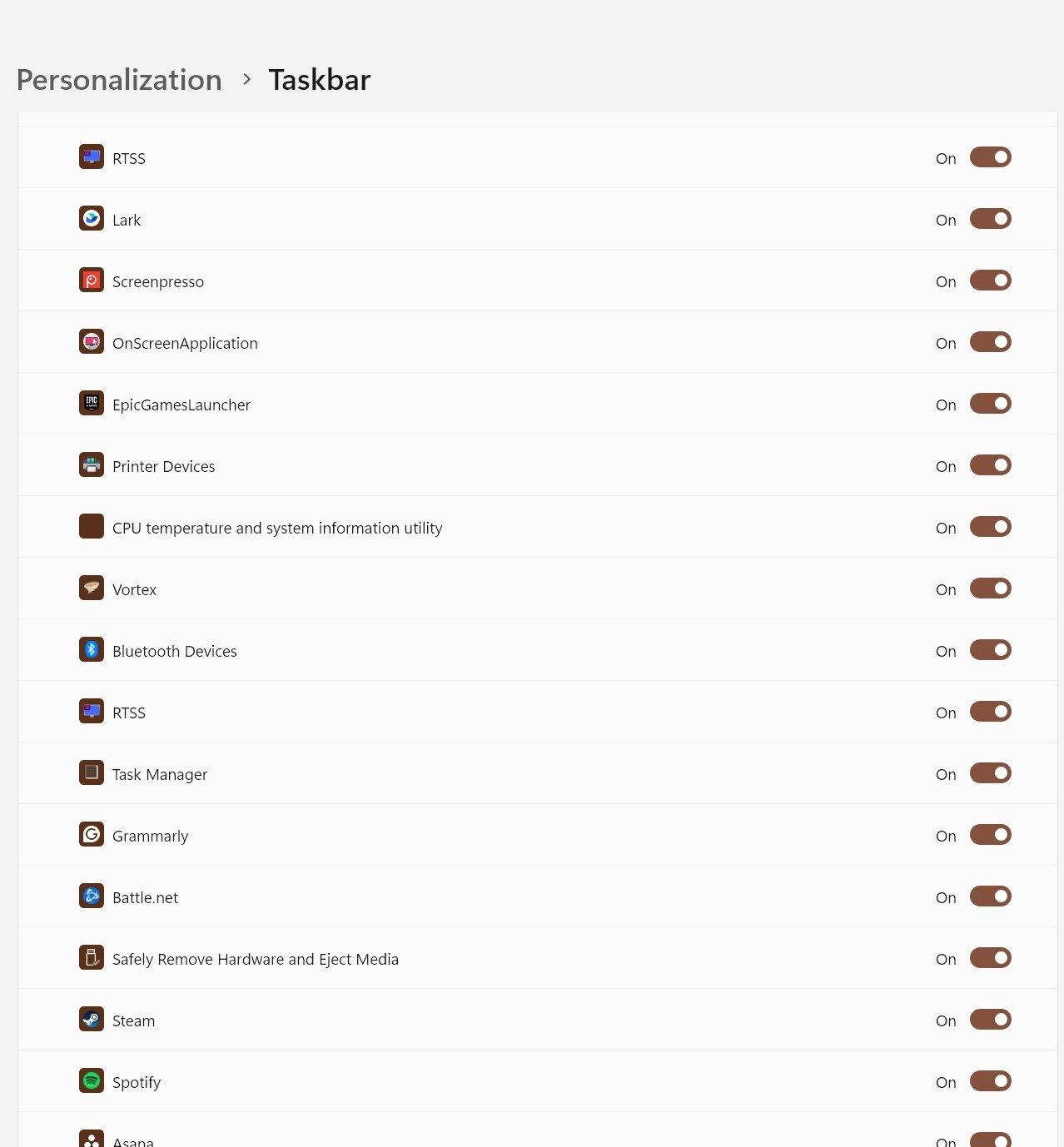 Numerous apps for the system tray Taskbar icon.