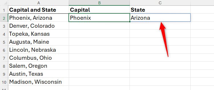 A spilled array in Microsoft Excel, indicated by the blue line surrounding the affected cells.