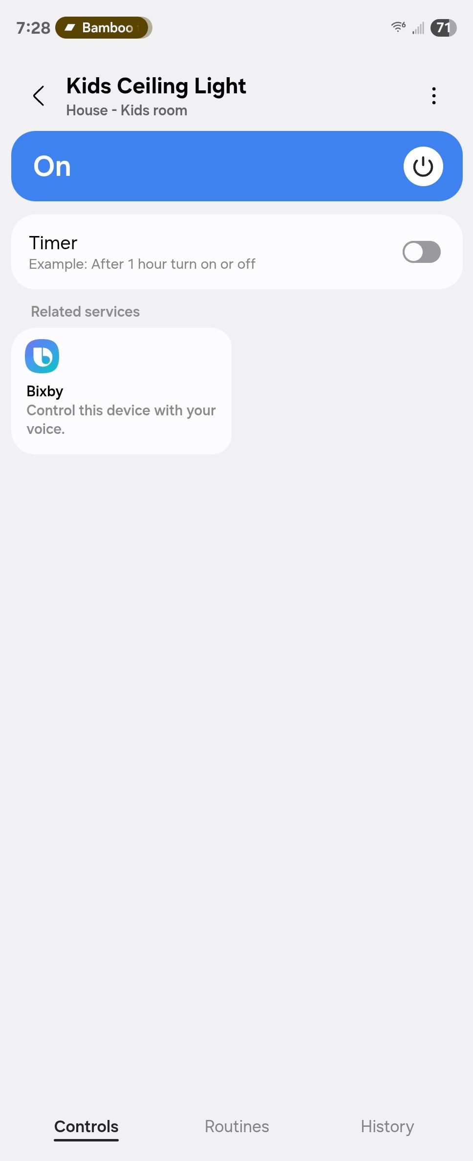 A togle for a smart light switch in Samsung Smartathings.