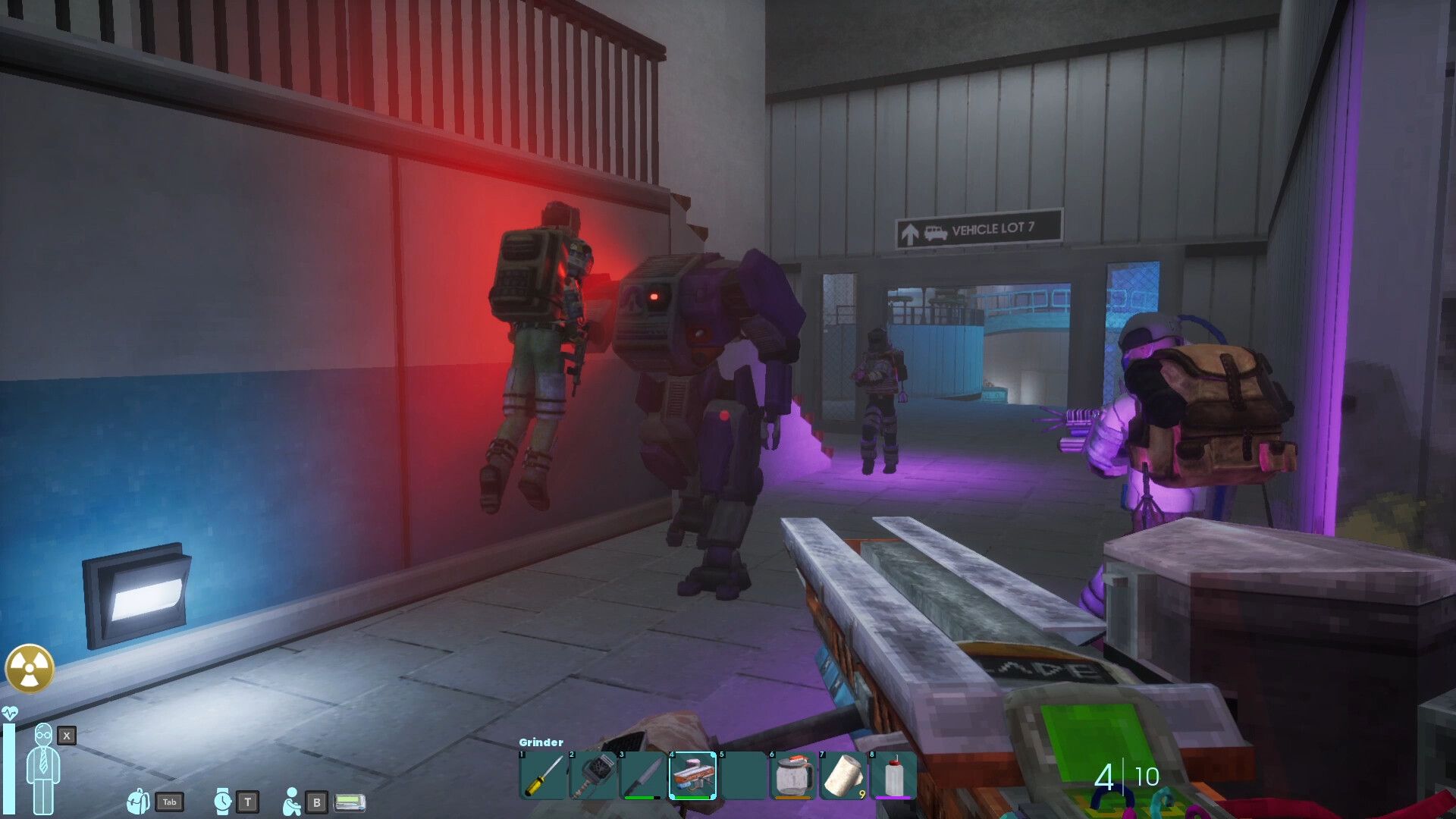 A player getting grabbed by a security robot in front of their friends in Abiotic Factor.
