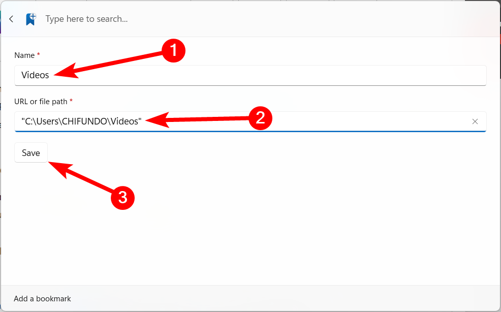 Agregar un marcador en la paleta de comandos en Windows.