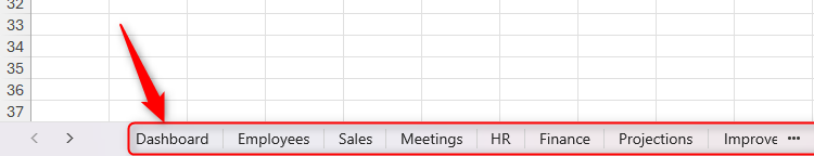 An Excel workbook with many worksheet tabs.