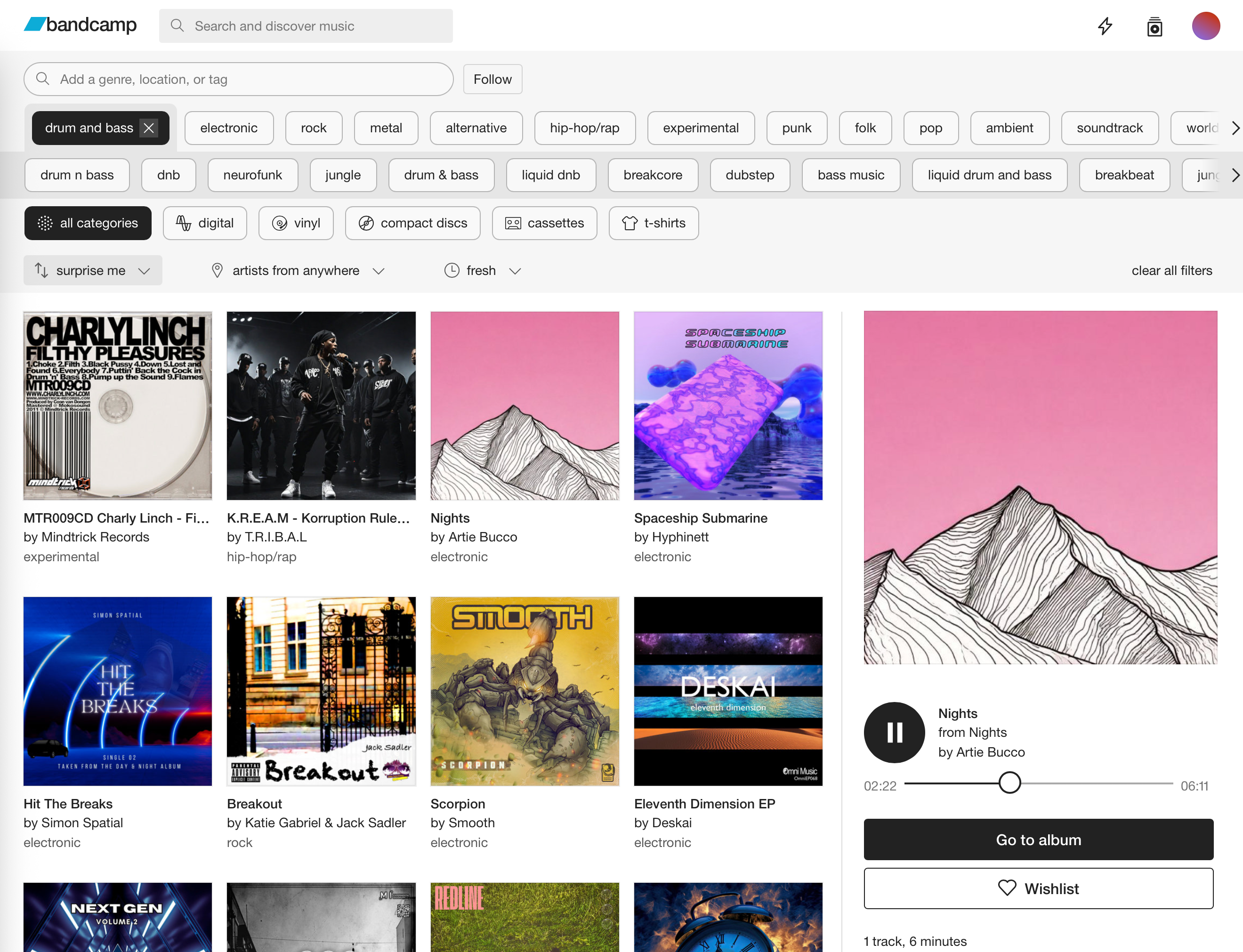 Bandcamp's discover page.