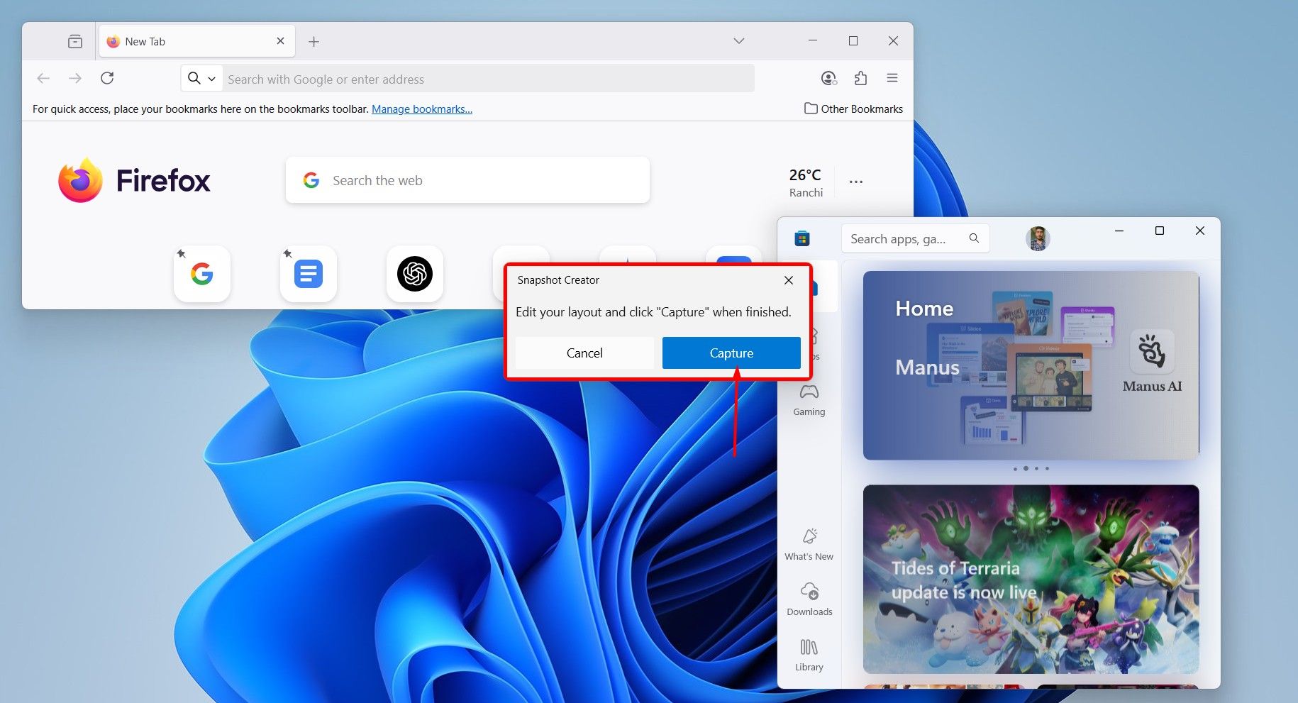 Capture button in Workspaces.