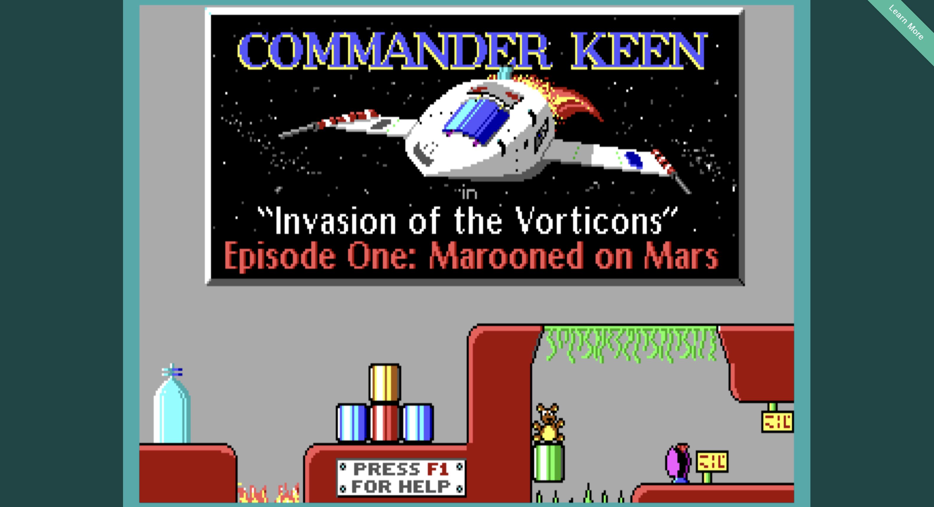 The main menu of Commander Keen episode 1 running in Chocolate Keen.