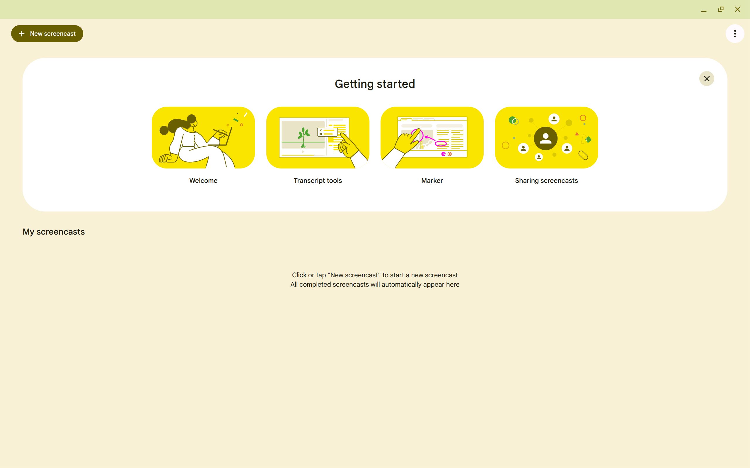 The Home screen of the Screencast application for ChromeBooks