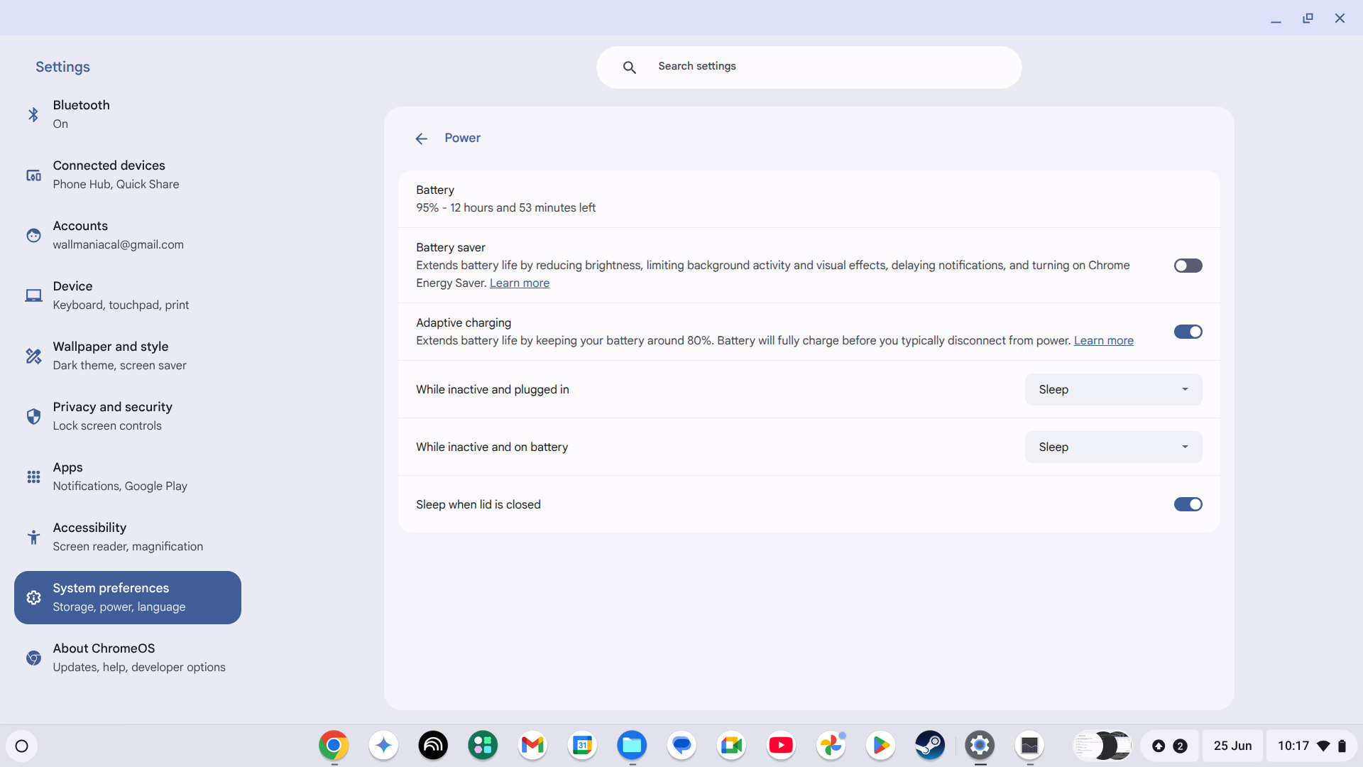 ChromeOS power settings.