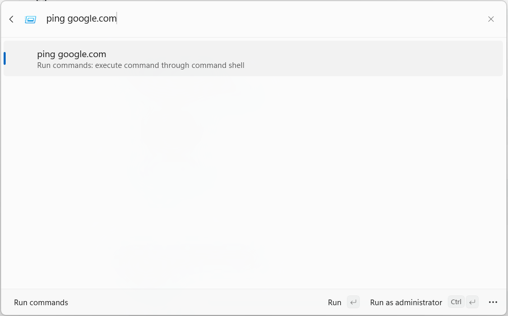 Ejecutando un comando de comando de símbolo del sistema en la paleta de comandos en Windows.