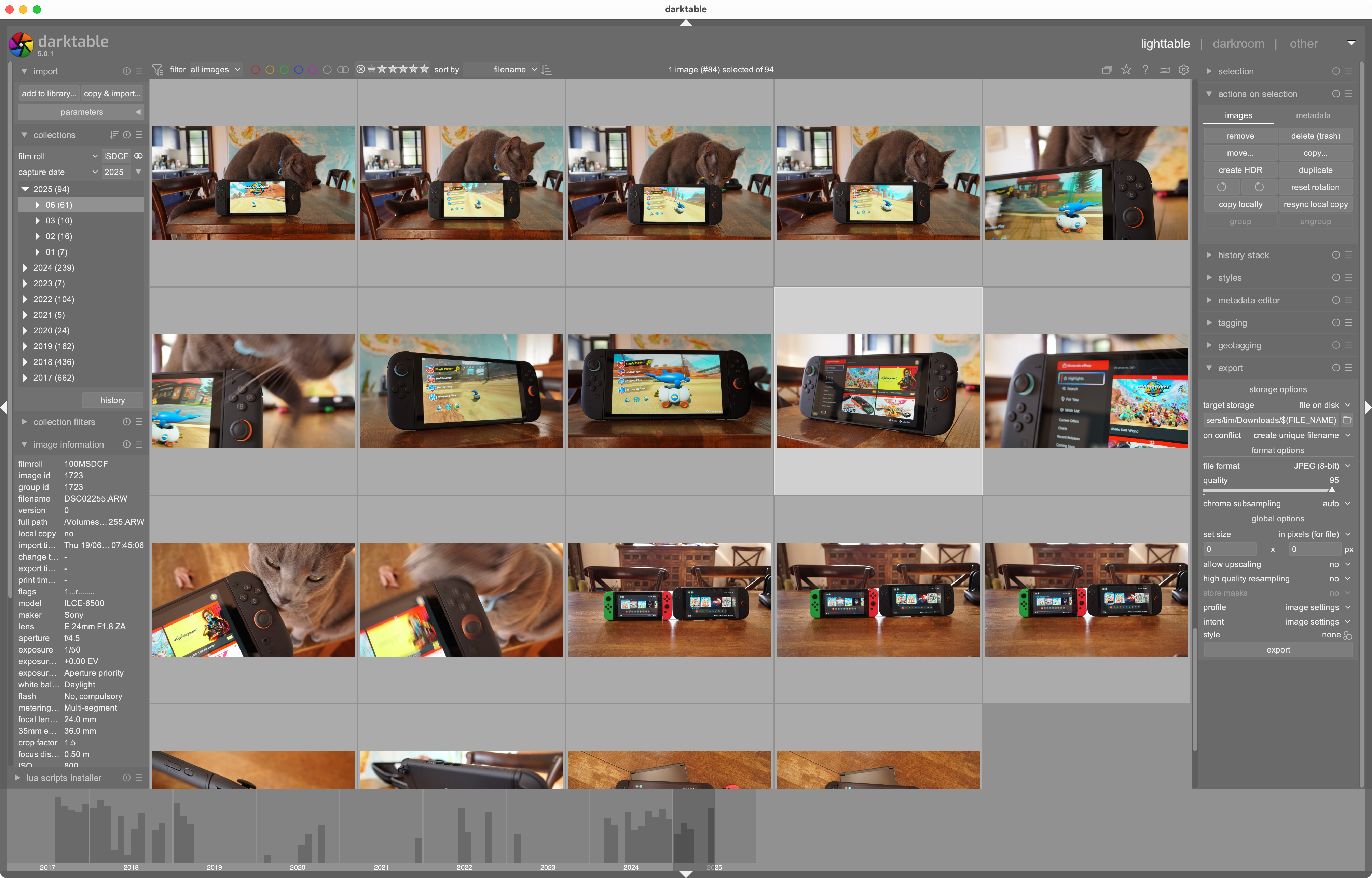 darktable in lighttable mode.