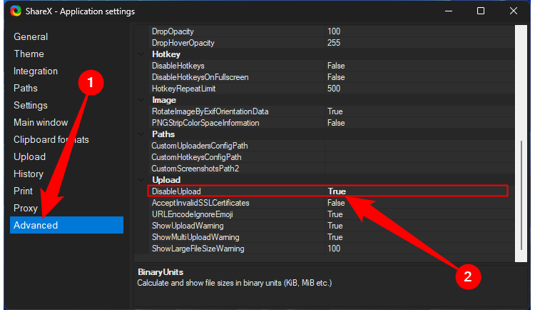 Select it "Advance" tab, then modify disablesupload from "FAKE" has "TRUE." 