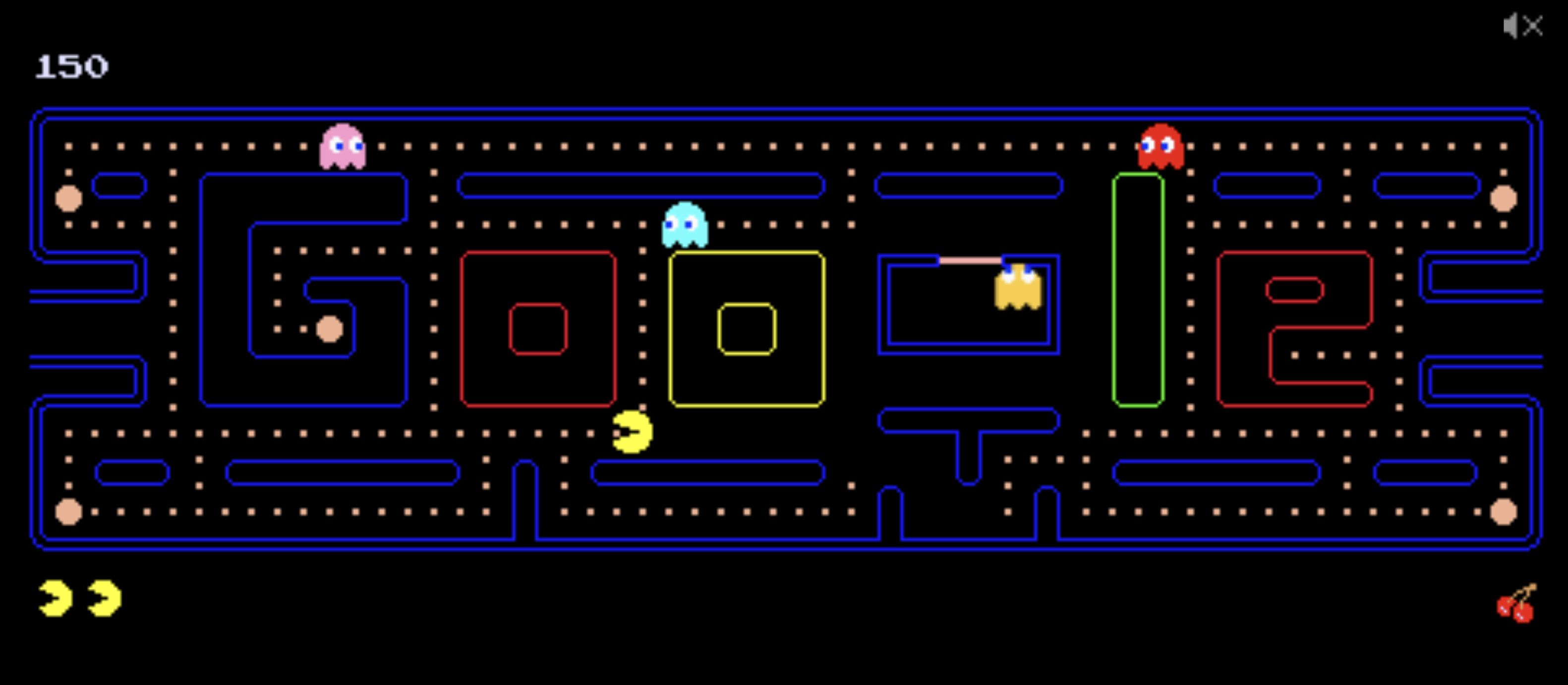 Pac-Man in a Google-shaped stage in Doodle Pac-Man.