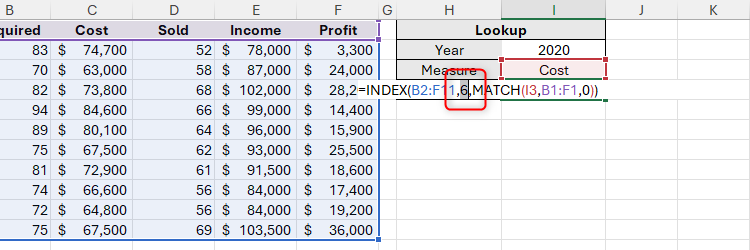 F9 is pressed after part of a formula in Microsoft Excel is selected to reveal that it produces the expected result.