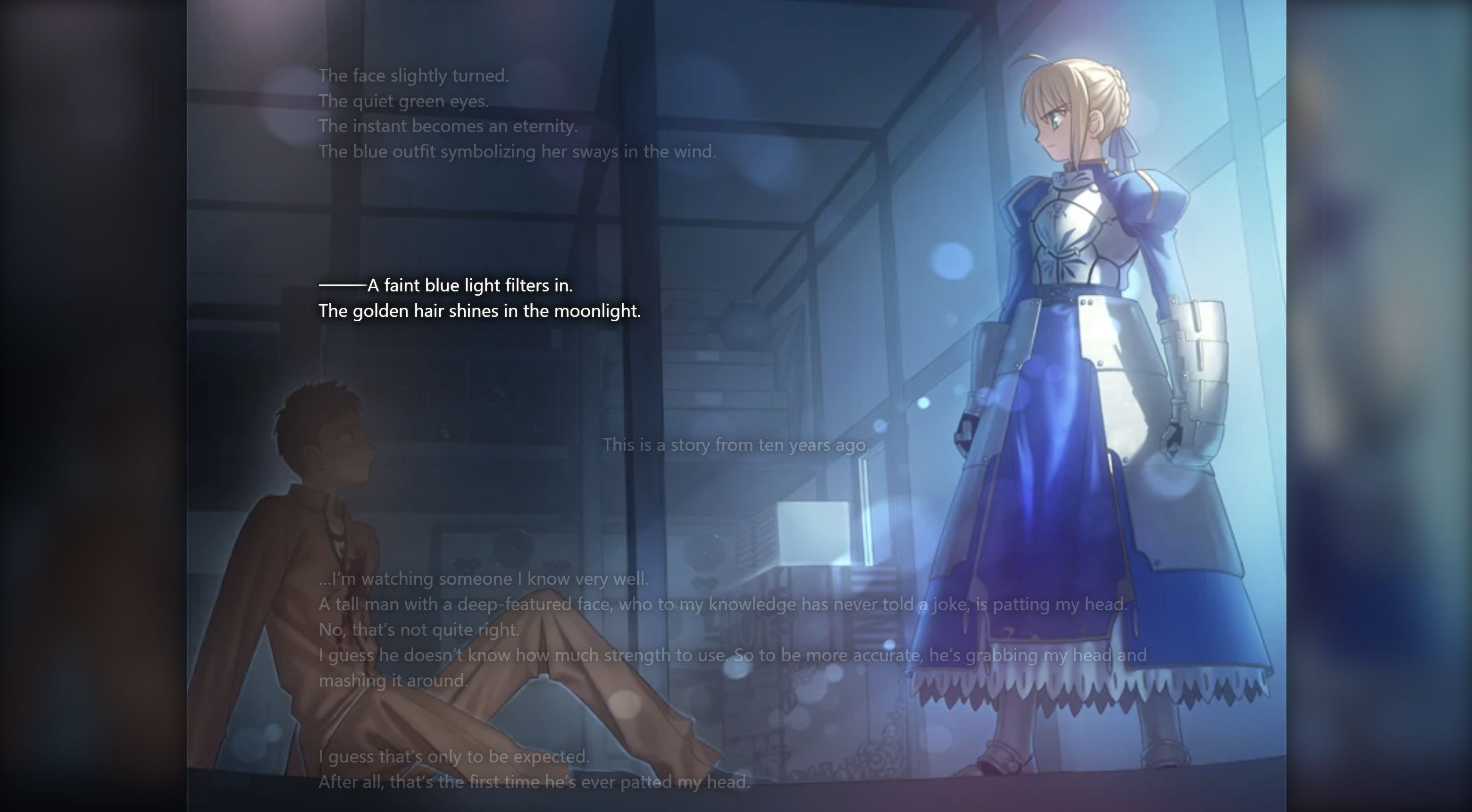 Saber/Artoria meeting Shiro in the browser port of Fate/Stay Night.