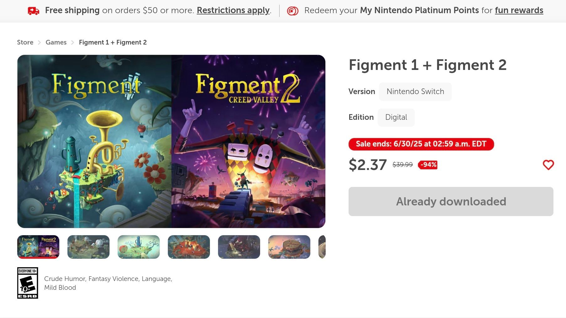 Figment 1 & 2 bundle on the Nintendo eShop.