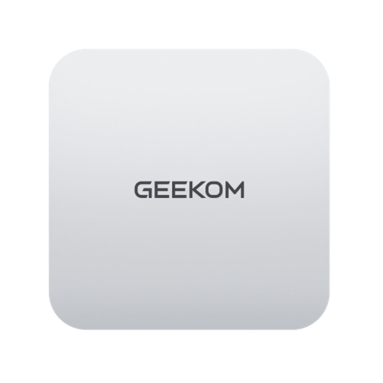 The top view of a Geekom A6 mini pc on a white background.
