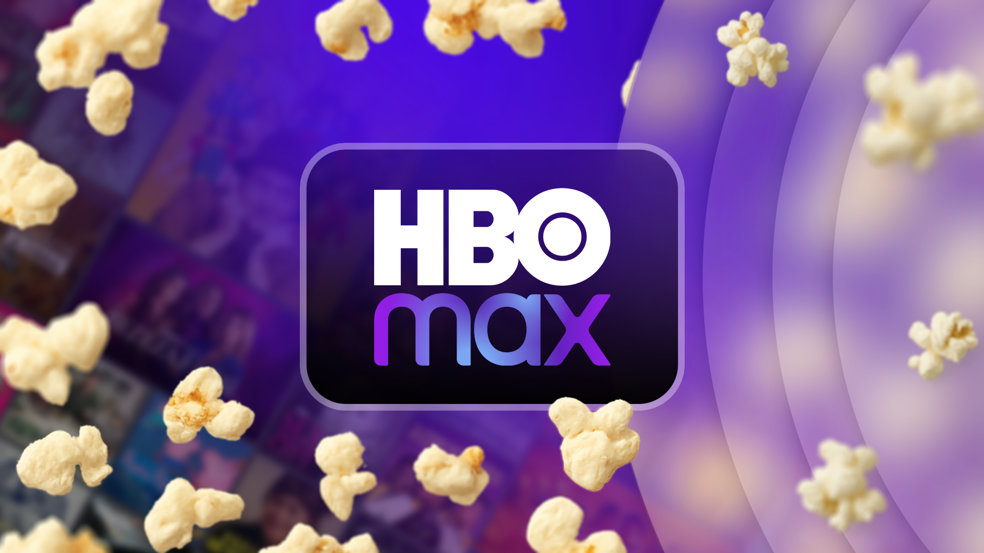 HBO Max logo with several popcorn scattered around.