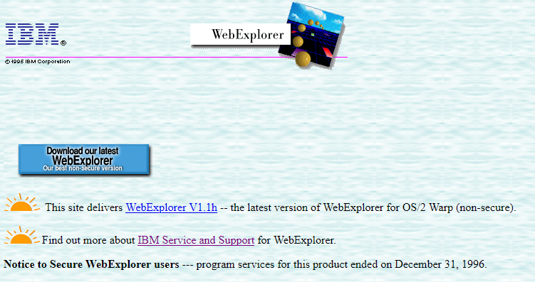A screenshot of the IBM WebExplorer website.