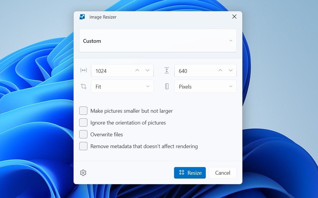 Image Resizer window on Windows 11.