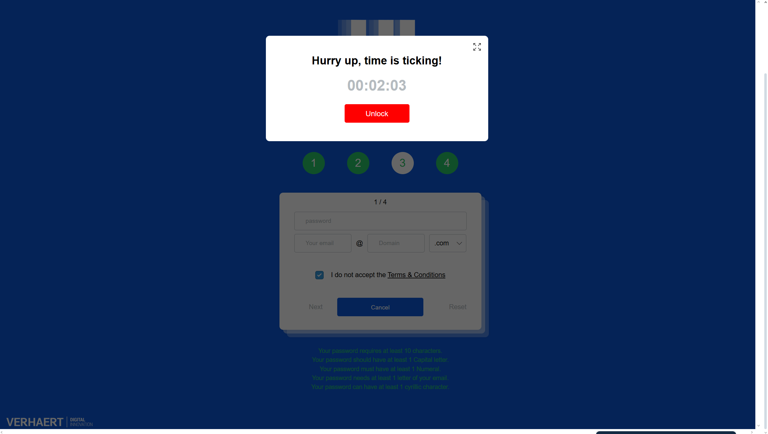 A screenshot of a challenge from User Inyerface that has a pop-up that says 