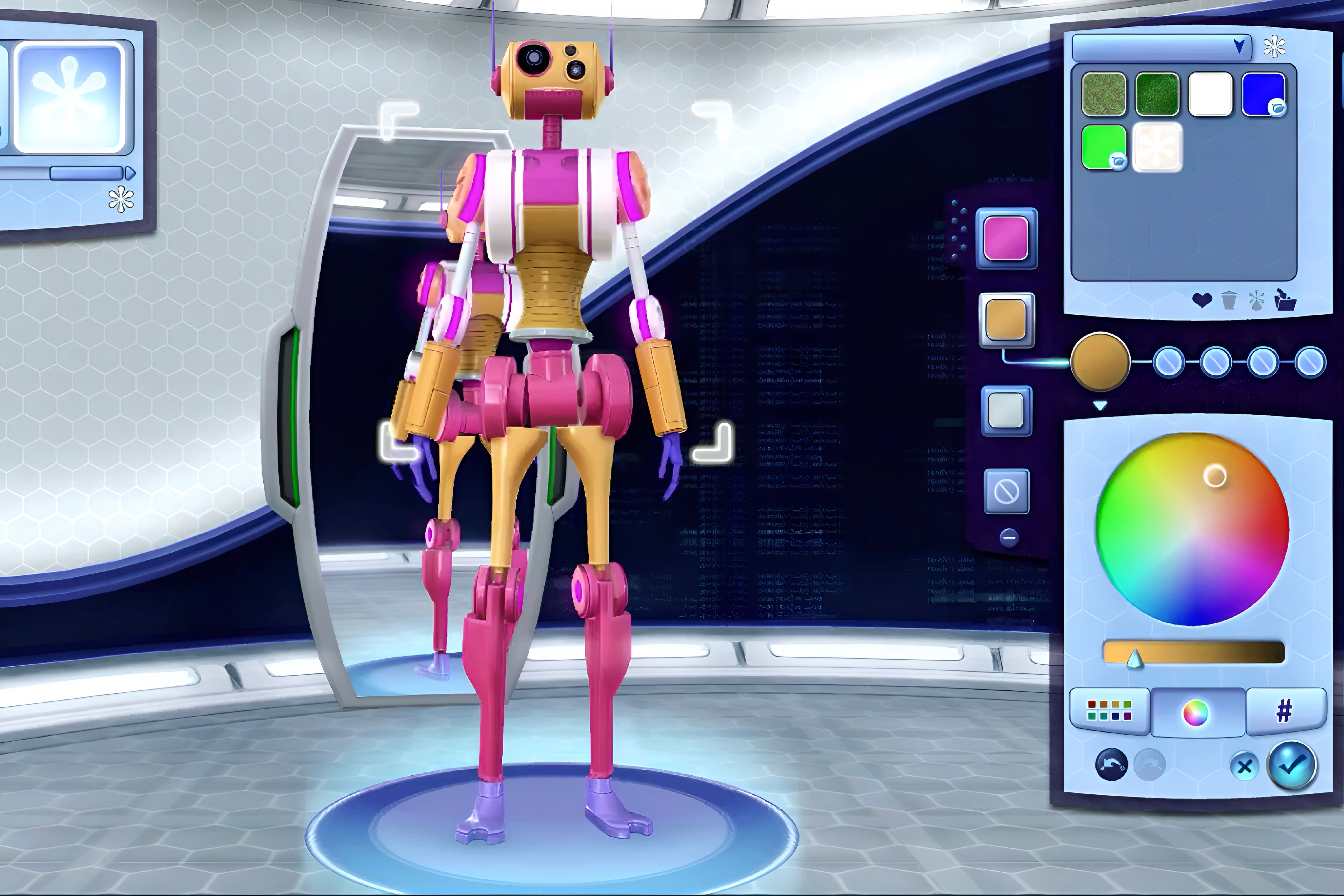 Color wheek being shown in game to customize different aspects of the Plumbot.