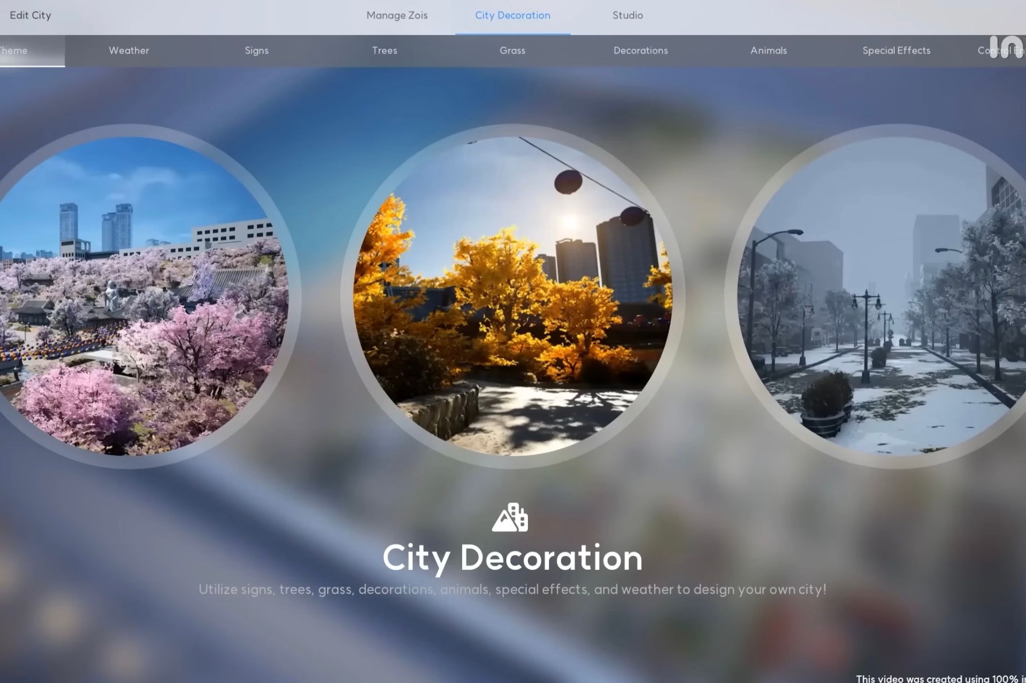 Being able to change the look and vibe of the city you’re Zoi is in from the settings.