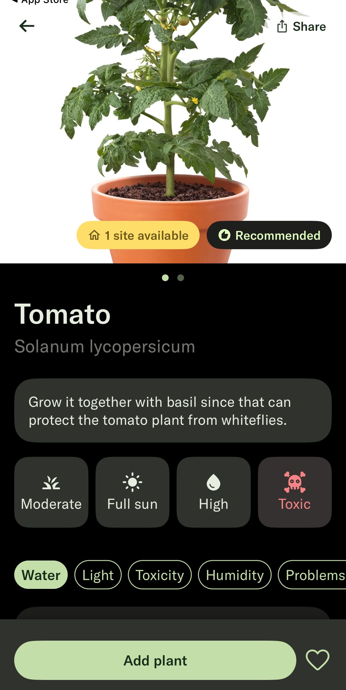 Logging a new plant on Planta.