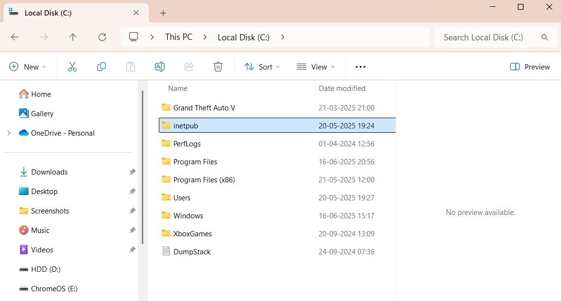 inetpub folder in C Drive.