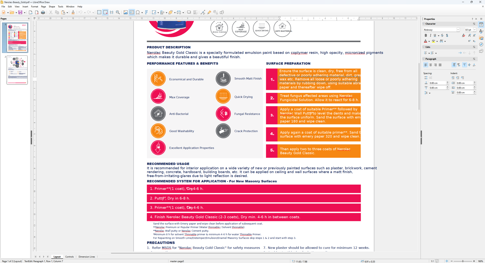 A screeshot showing LibreOffice Draw with a PDF open for editing. 