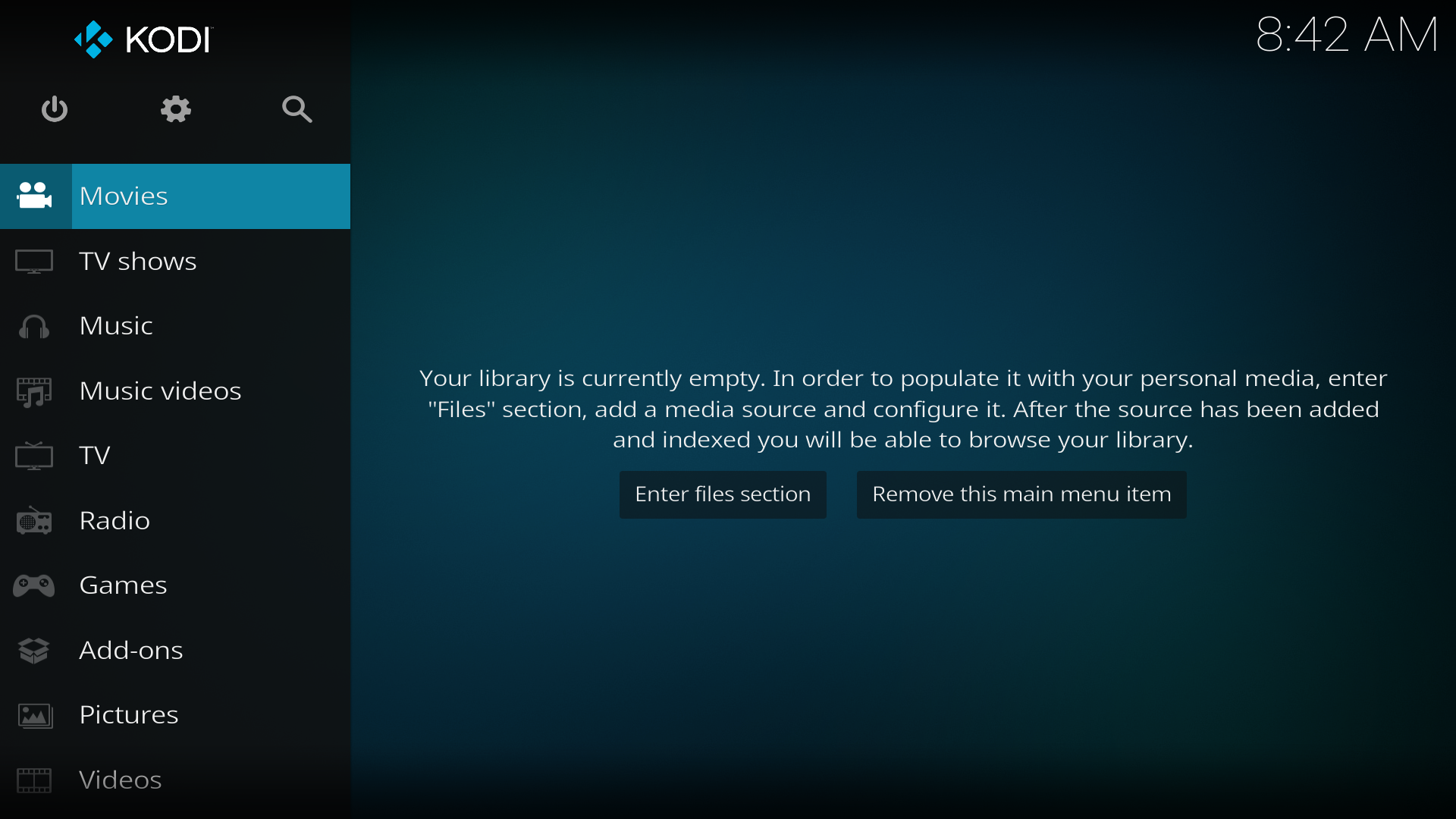 A screenshot showing Kodi on Libreelec's home screen.